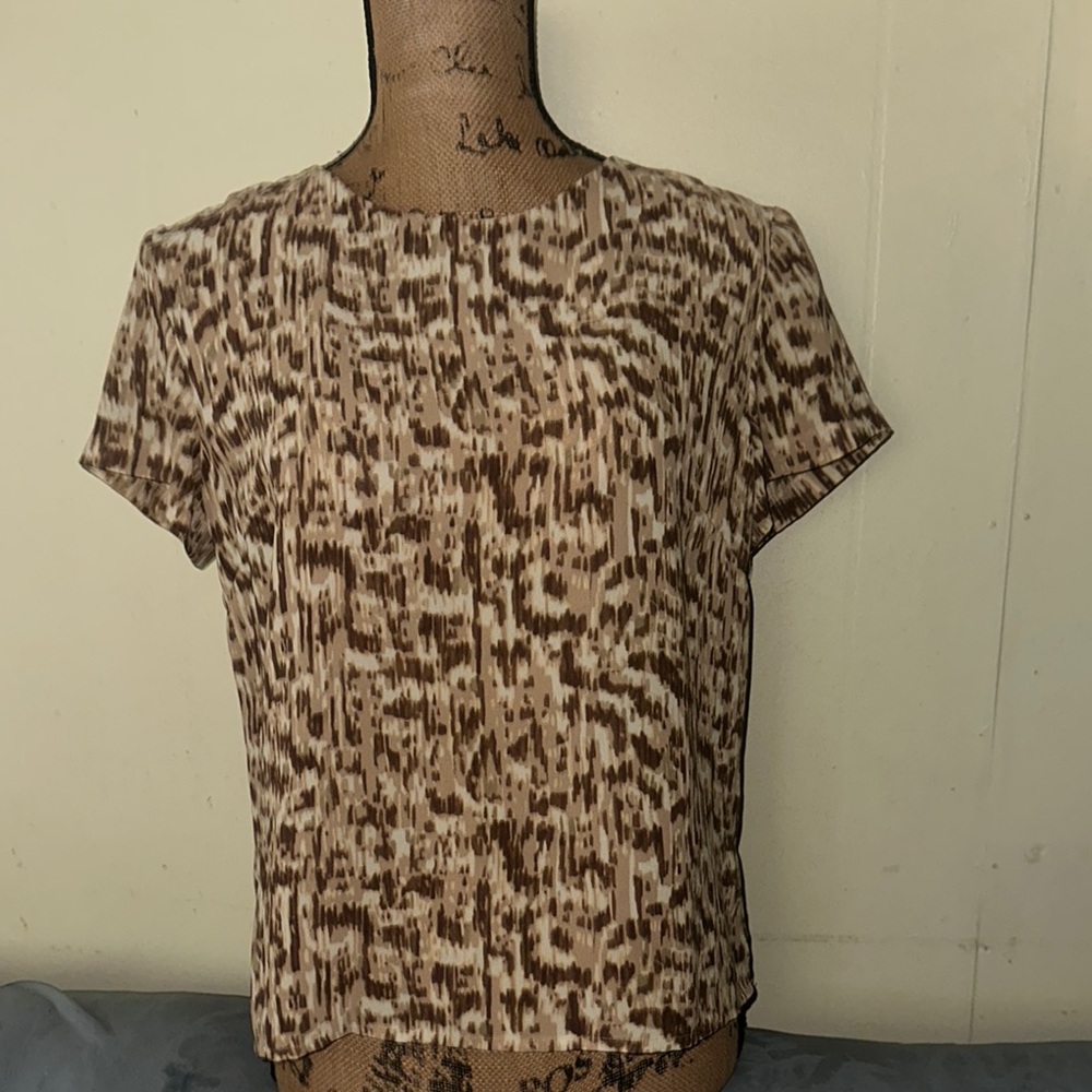 The Limited Brown and Tan Boxy Short Sleeve Blouse